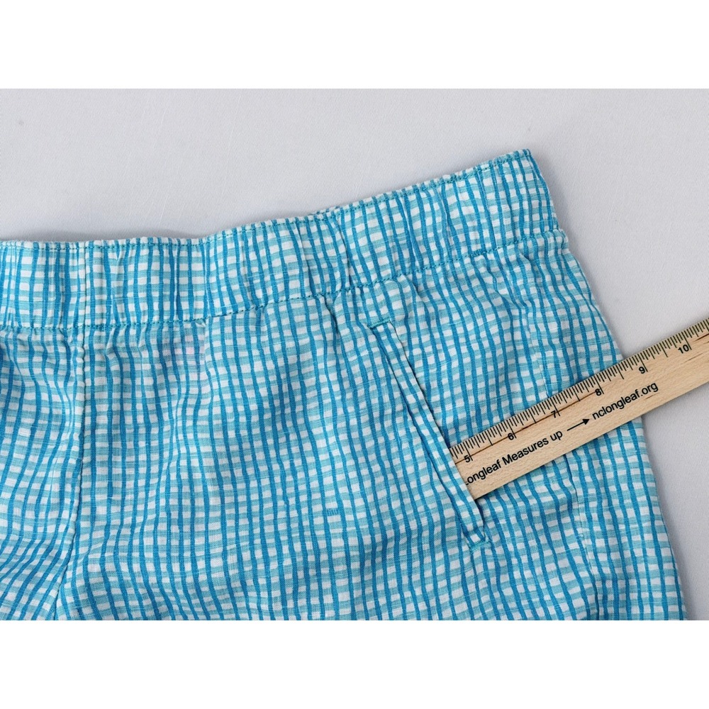 Lilly Pulitzer Linen Shorts Womens L Blue Gingham 010404 Elastic Waist - Picture 10 of 11